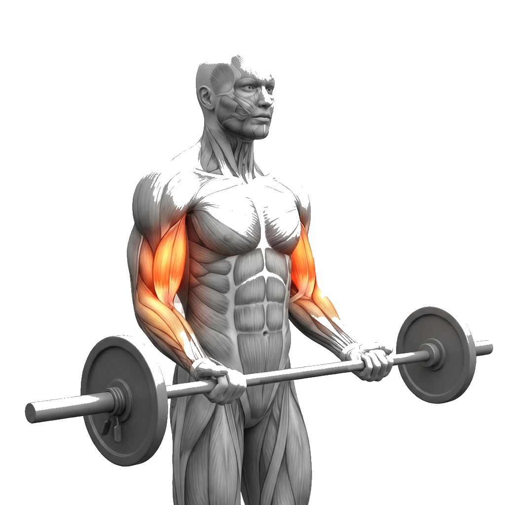 Barbell curl (strict) anatomy diagram.