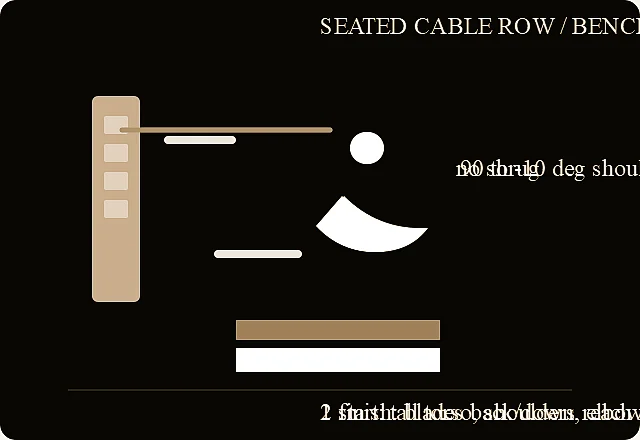 Seated cable row verified exercise line-art diagram.