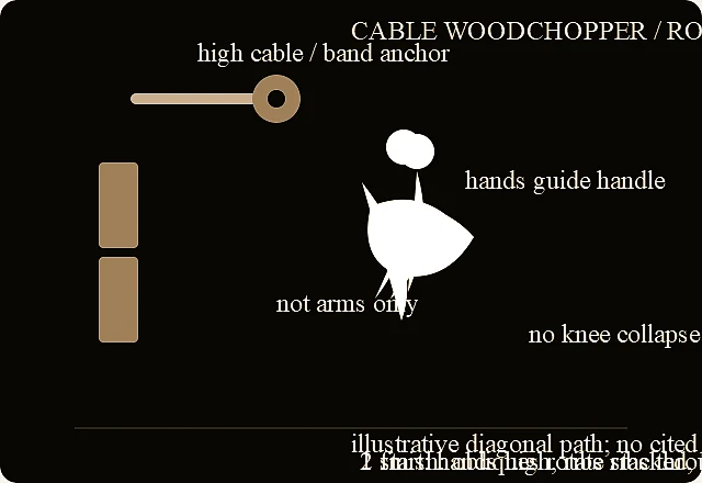 Cable Woodchoppers verified exercise line-art diagram.