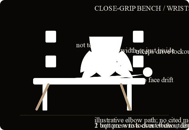 Close-grip bench press verified exercise line-art diagram.