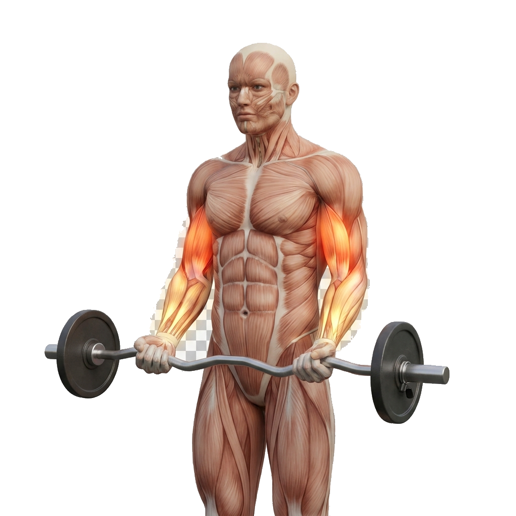 EZ-bar curl anatomy diagram.