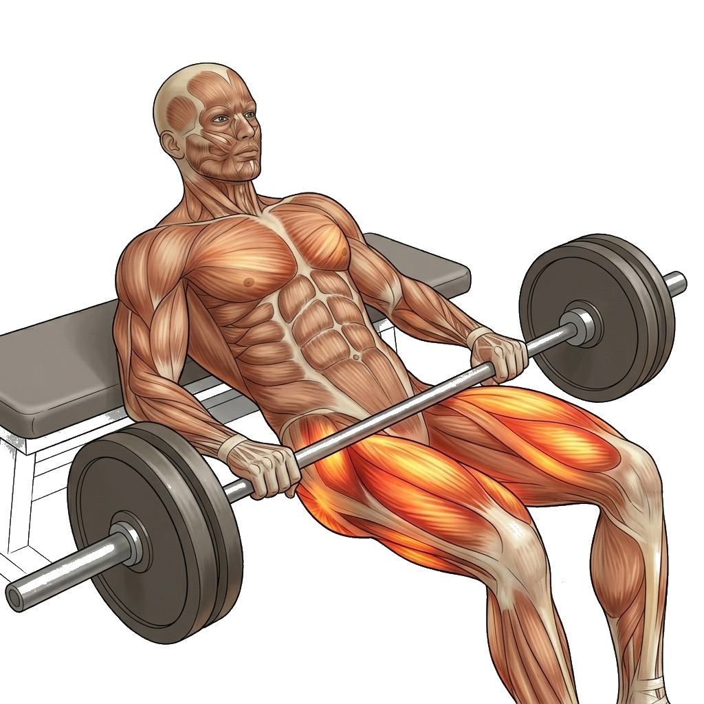 Barbell hip thrust anatomy diagram.