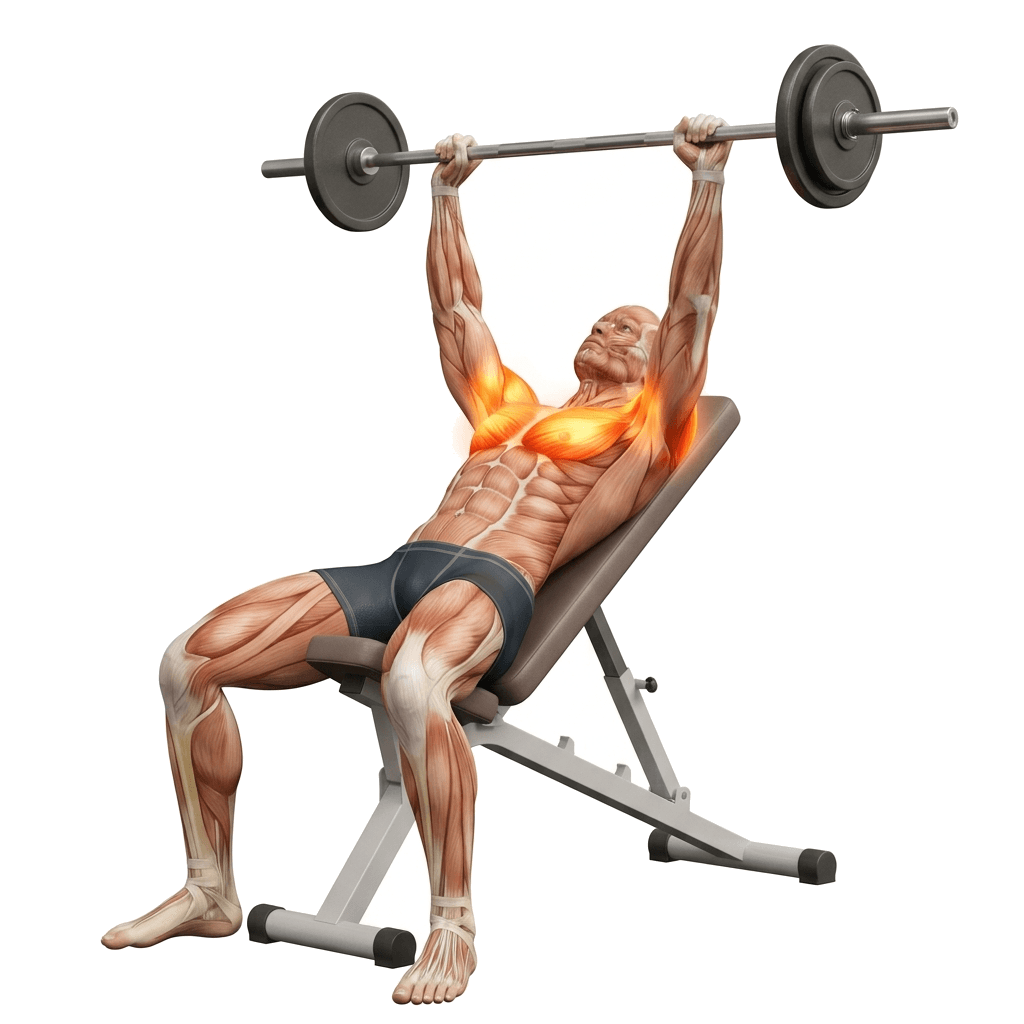 Incline barbell press anatomy diagram.