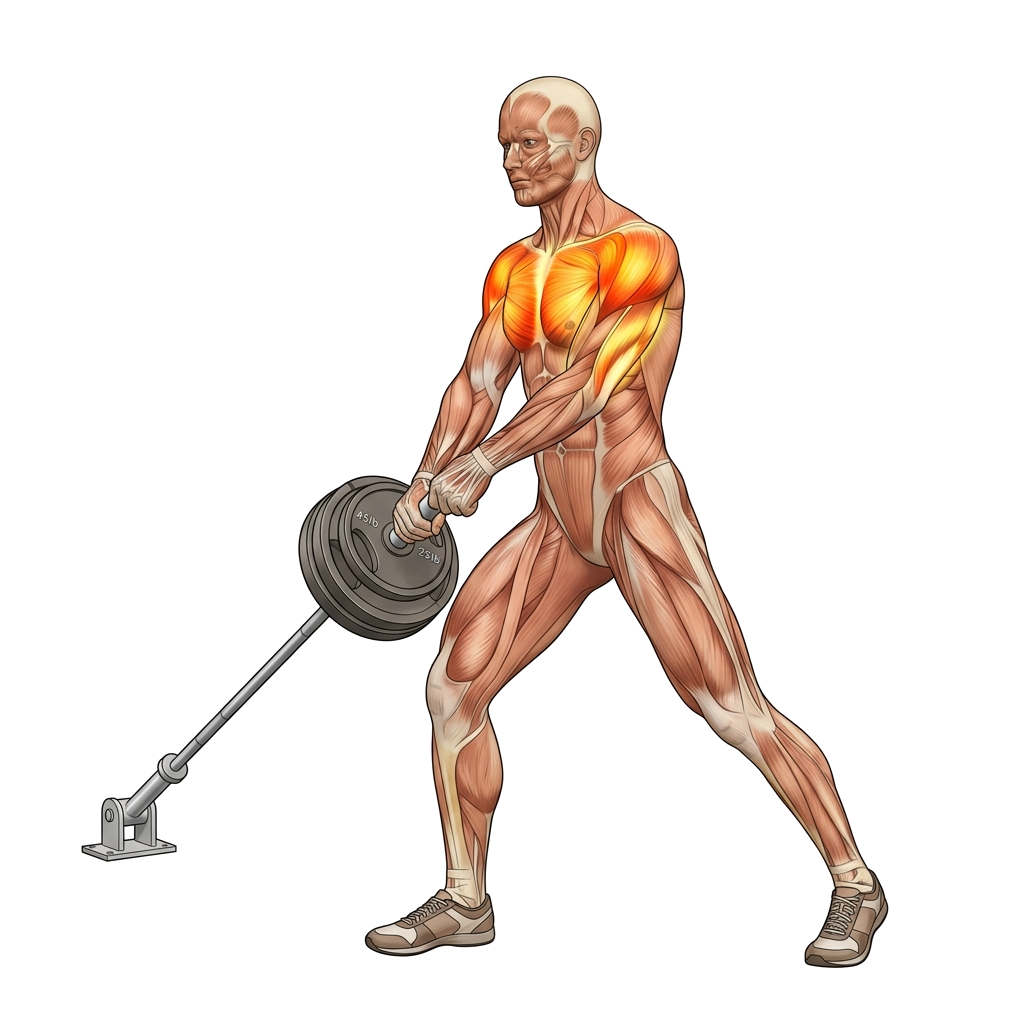 Landmine press anatomy diagram.