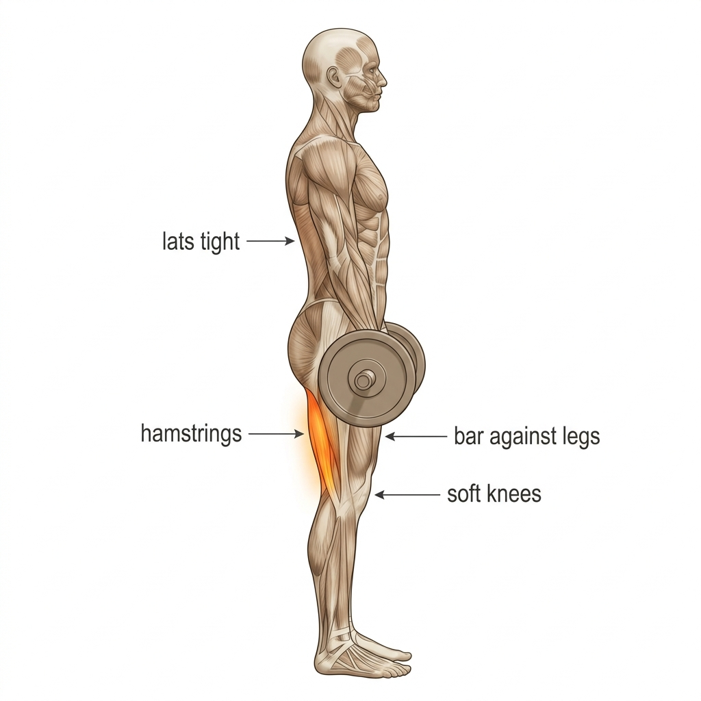 Romanian deadlift anatomy diagram.