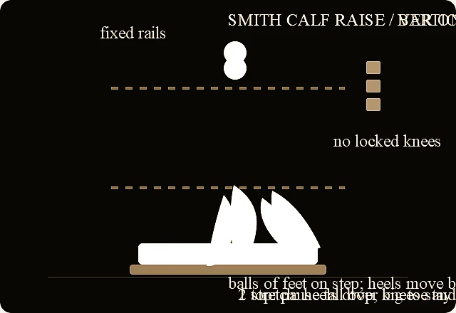 Smith machine calf raise verified exercise line-art diagram.