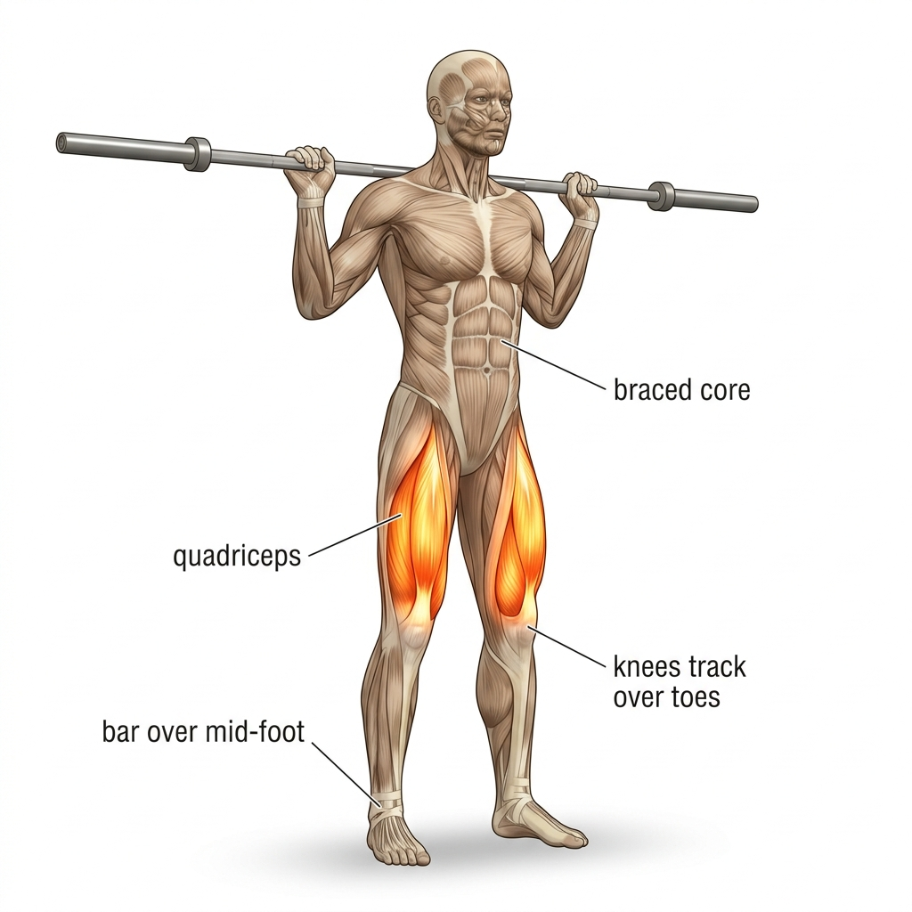 Back squat anatomy diagram.